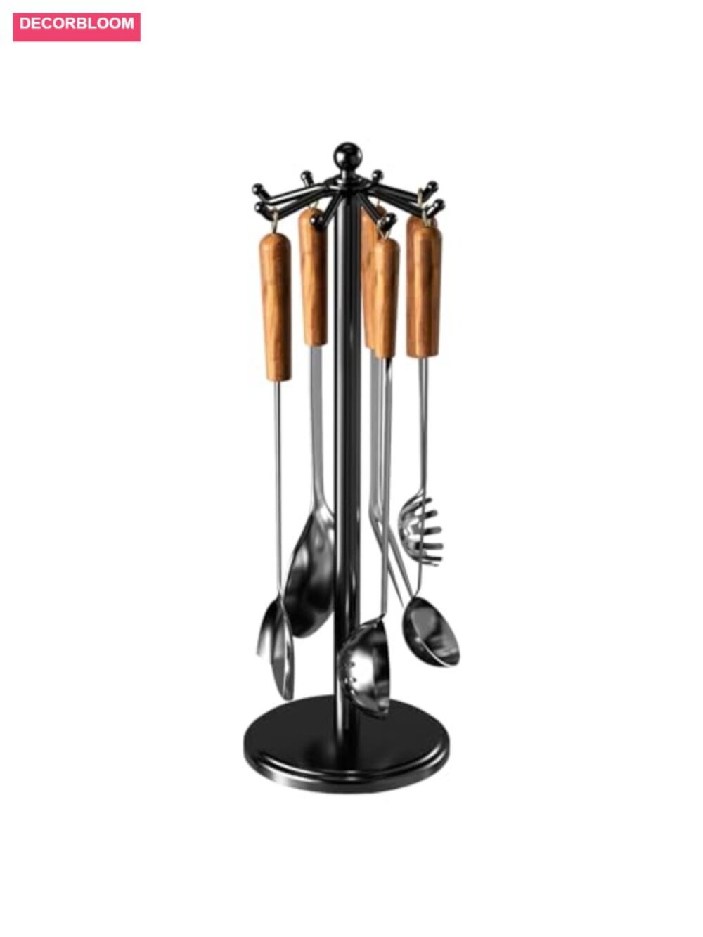 Rotating Kitchen Utensil Holder with Hooks, Stainless Steel